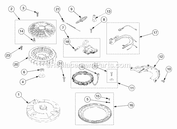 Flywheel And Electrical Diagram and Parts List for RZT50 17BA5A7P712, 17BA5A7P710, 17BA5A7P709 Cub Cadet Lawn Mower